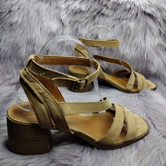 Lucky Brand Womens Junnah Leather Block Heel Sandals Size 9 Brown Ankle Strap - Picture 2 of 9